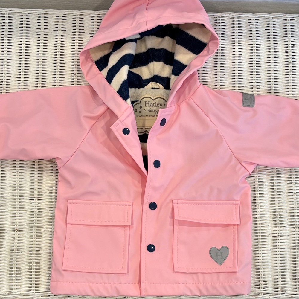 Hatley Pink Raincoat with Striped Lining